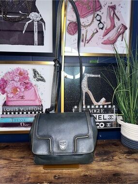 Vintage MCM Navy Blue Leather Crossbody Shoulder Bag Y2K Minimalist Korea Made